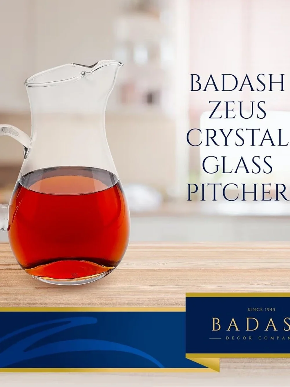Badash Zeus Crystal Glass Water Beverage Pitcher, 36 oz